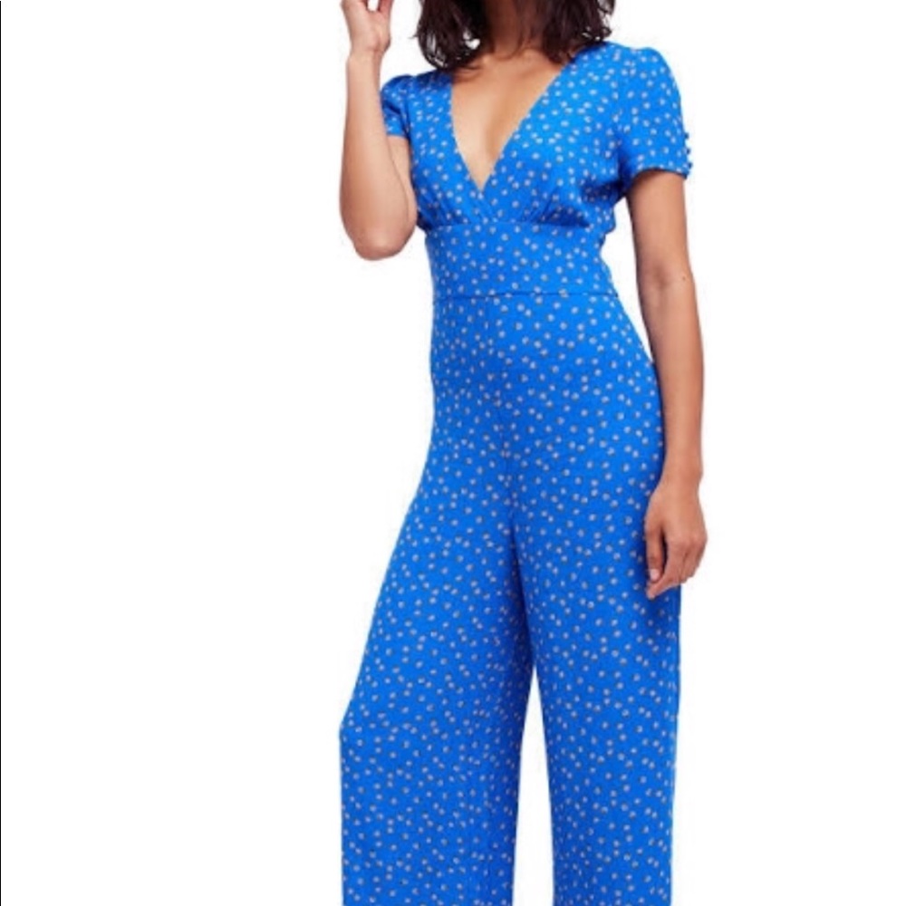 Free People Blue Patterned Pant Romper